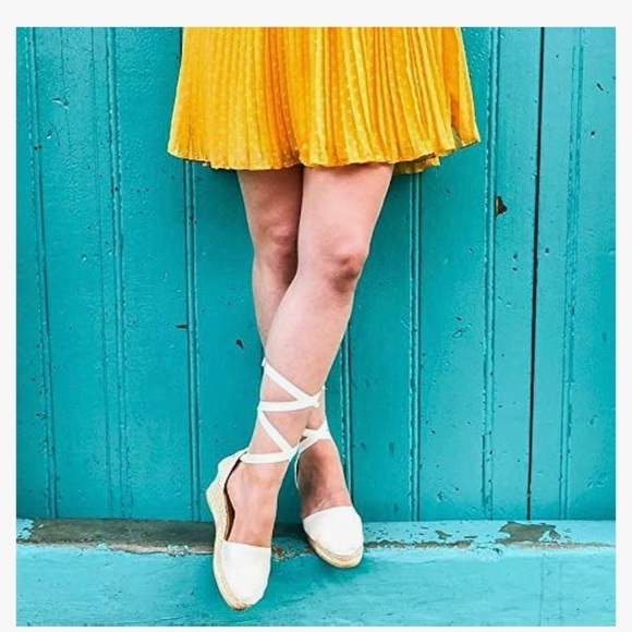 gaimo Ecru Wedge Lace Up Ivory Espadrilles 37 - Picture 3 of 13